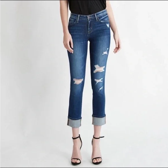 Flying Monkey High Rise Ripped Cuffed Stretch Skinny Jeans Size 30 - Picture 1 of 14